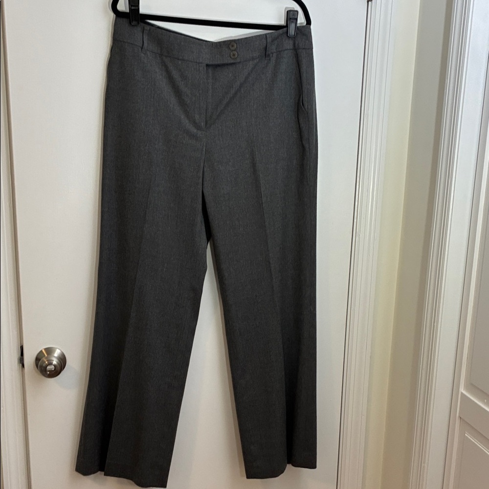 Talbots Wide Leg Wool Flannel Trousers Grey 14